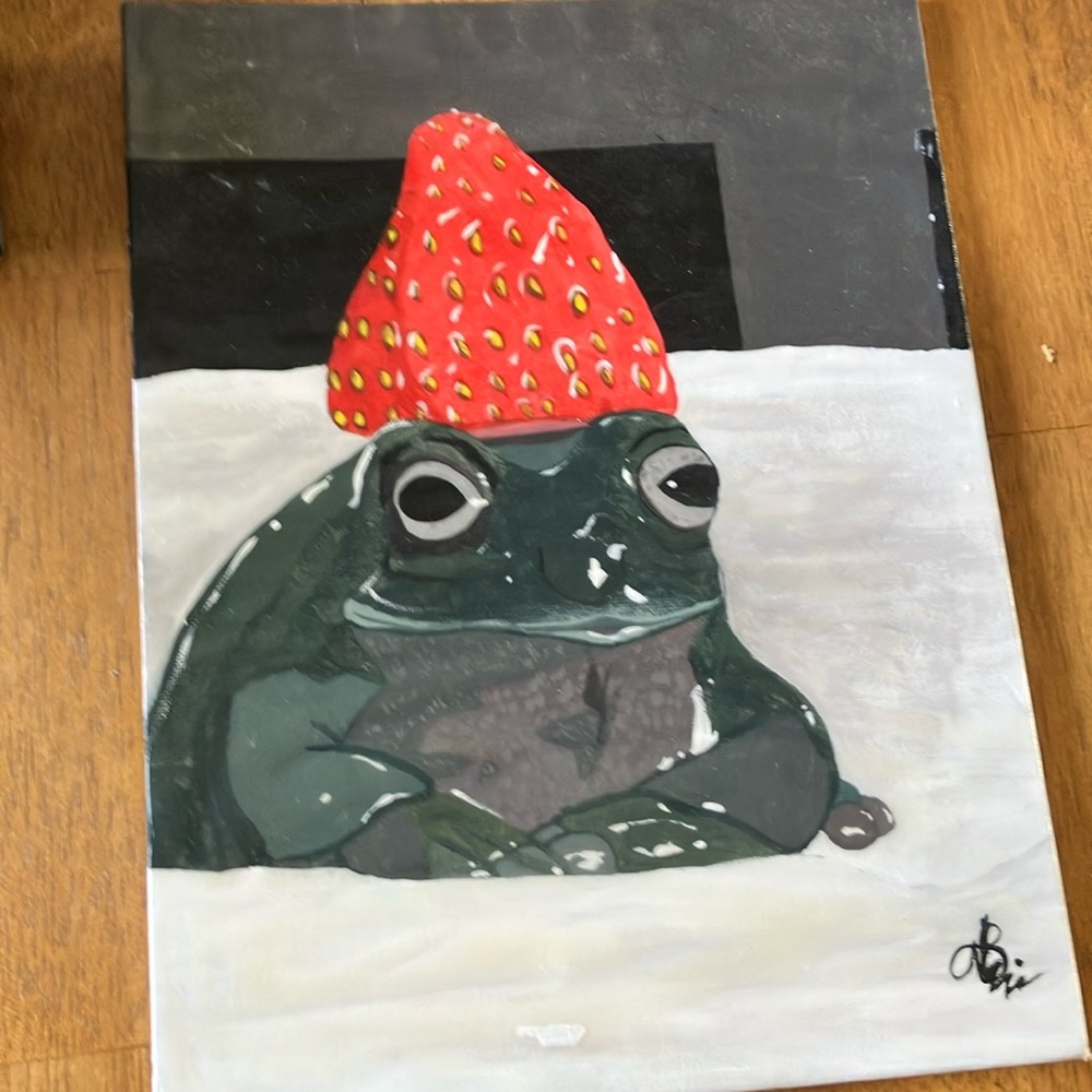 Frog with Strawberry Hat Art Print
